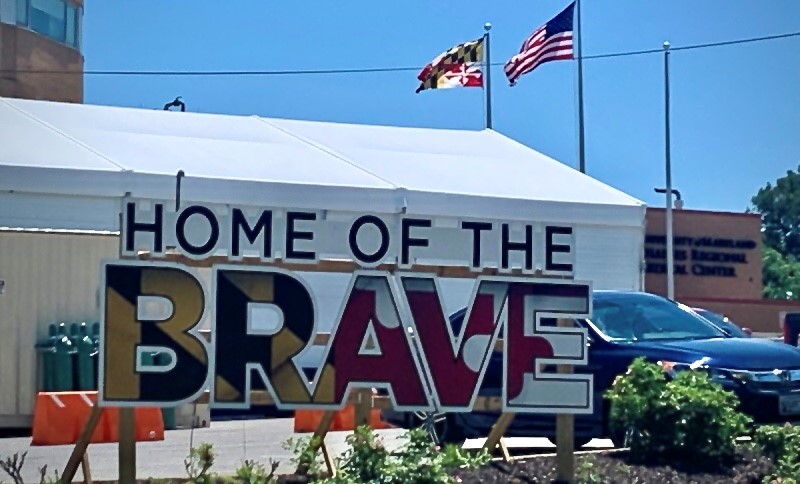 "Home of the Brave" sign outside of hospital