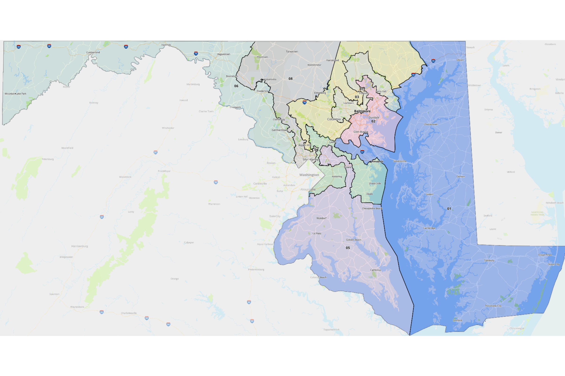 Screenshot of Maryland's new congressional map