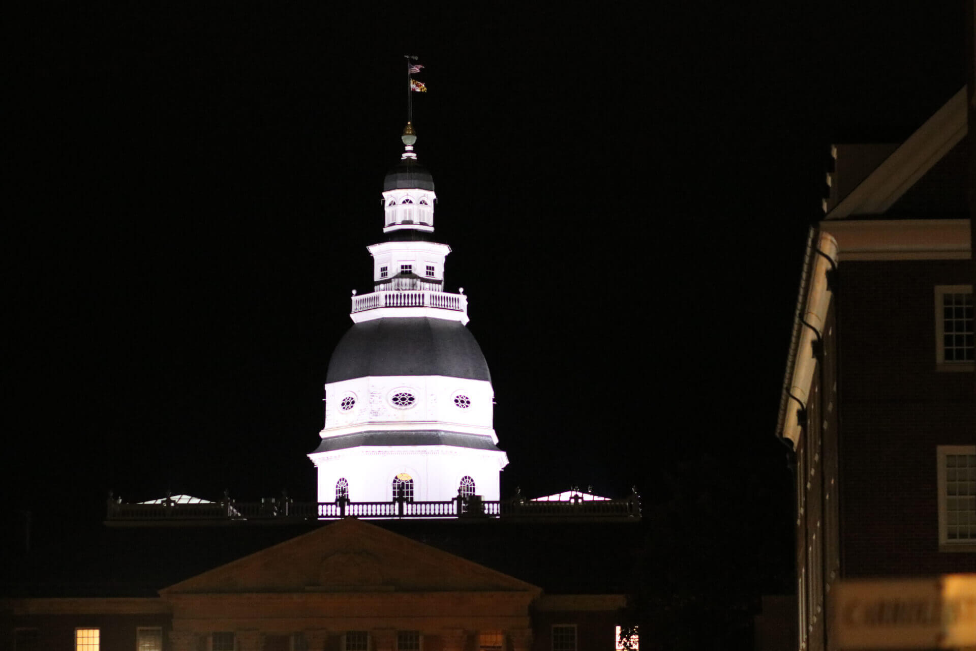State House lit up at night